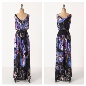 NWOT Anthropologie Leifsdottir Black Purple and Blue Floral Maxi Dress